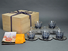 色被せガラス 切子冷茶器揃